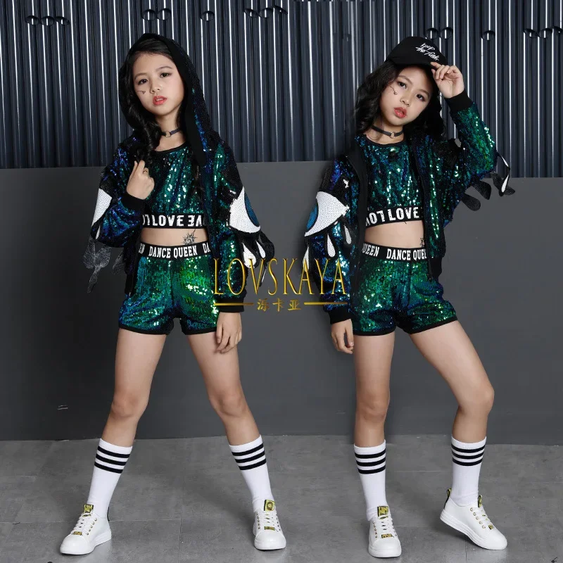 

New Girls' Jazz Dance Performance Costume Drum and Street Dance Performance Costume Girl Sequin Coat Korean Version Trendy