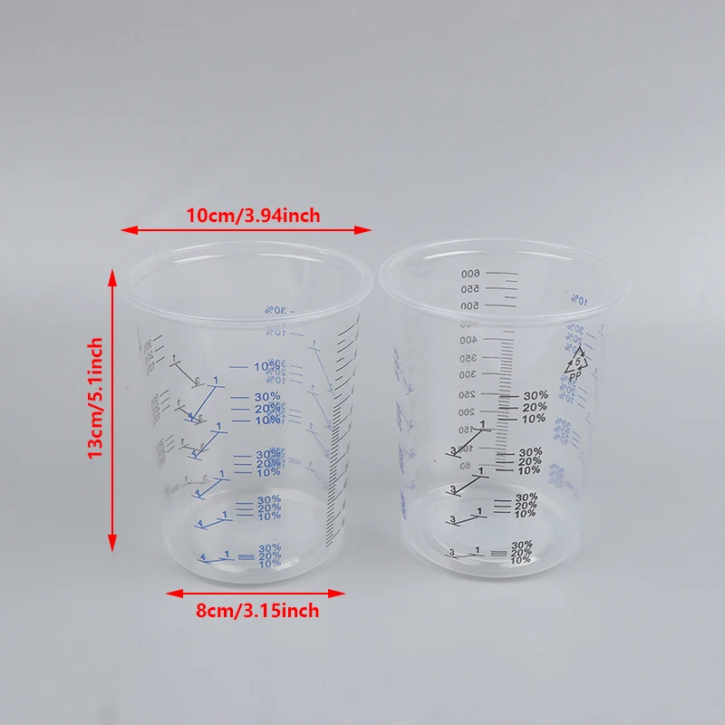 Copo de plástico graduado transparente, mistura de tintas descartáveis, copos líquidos, 600ml, 10 pcs, 50pcs