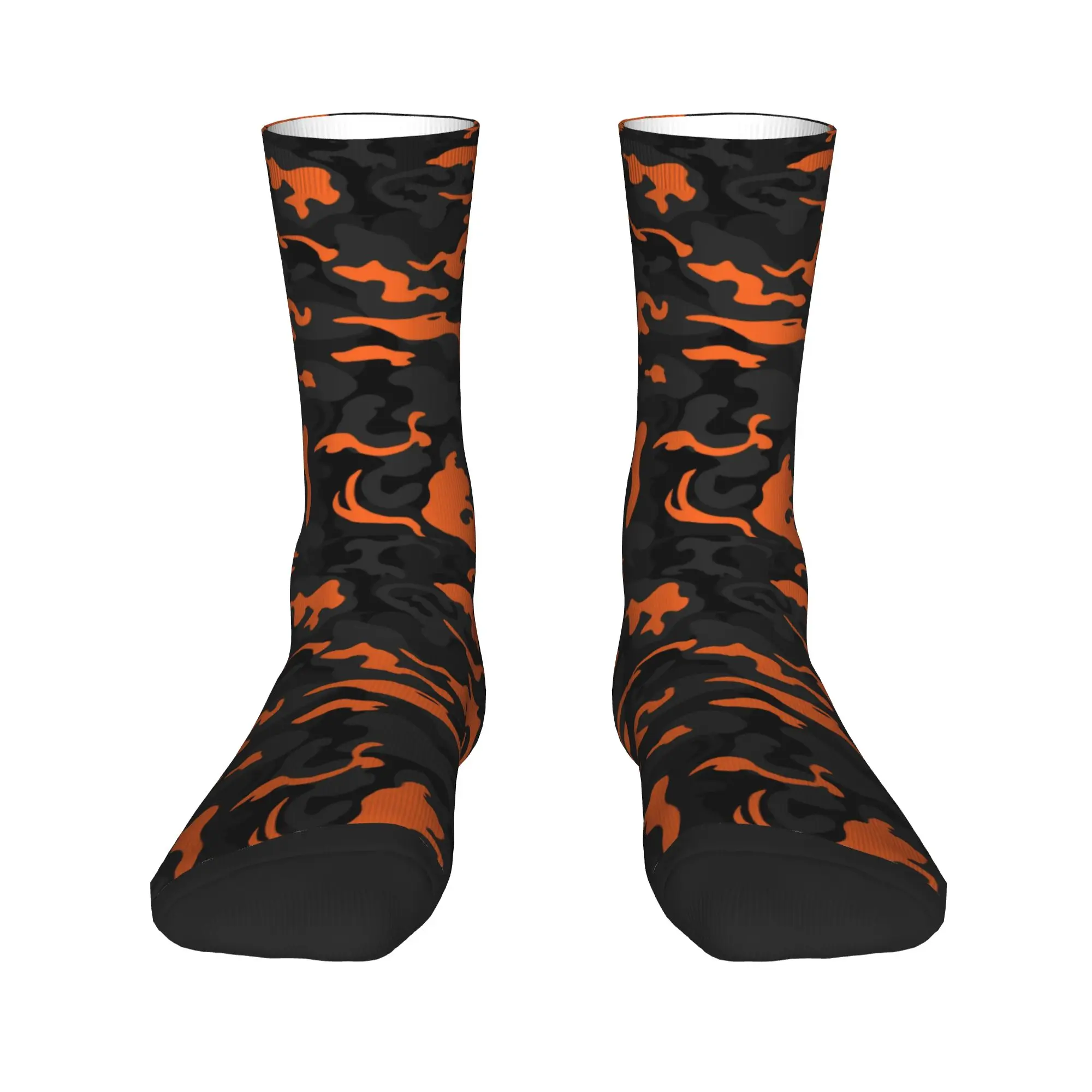 

Cool Men's Black Orange Camouflage Dress Socks Unisex Warm Comfortable 3D Printed Camo Crew Socks