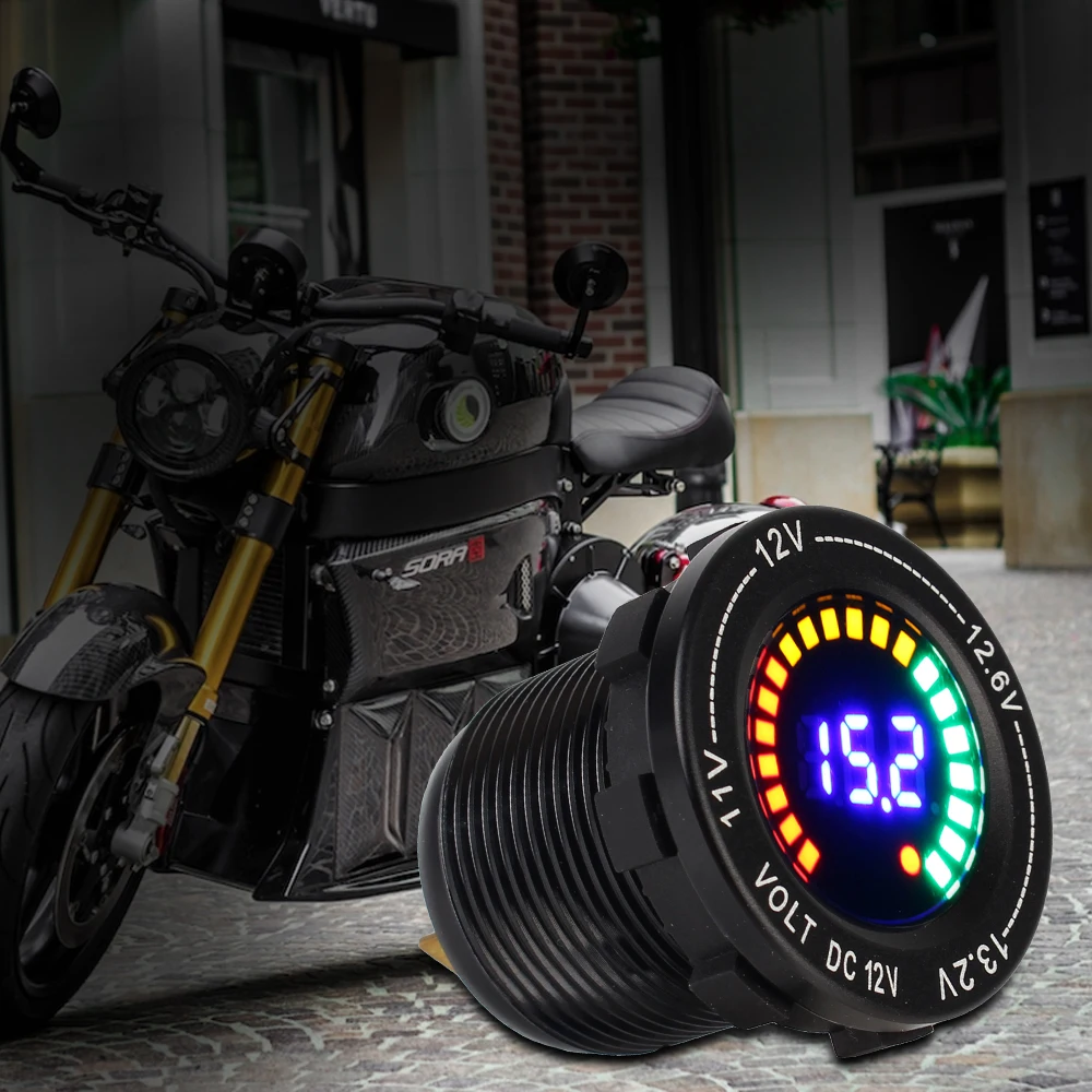 Lega di alluminio per ricambi Auto moto Display digitale DC 12V schermo colorato LED voltmetro