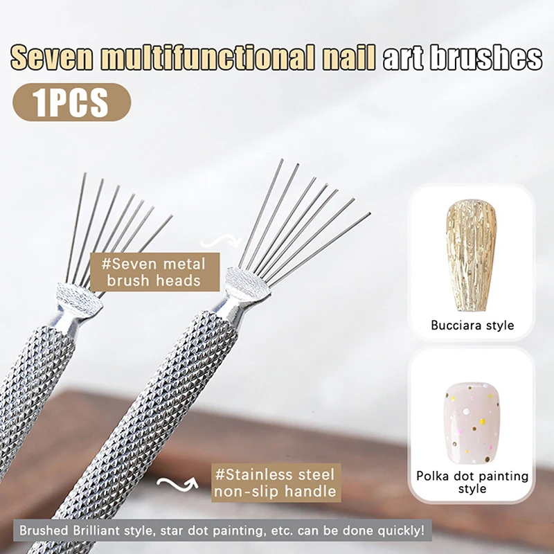 

Multifunctional Nail Art Line Painting 7 Pin Pen Bendable Stainless Steel Handle Nail UV Gel Brushes Drawing Manicure Tools