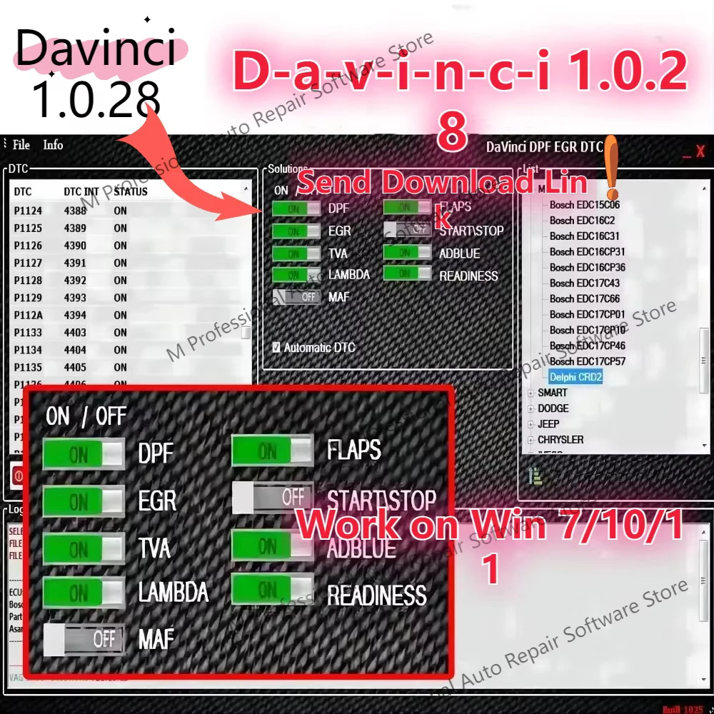 Activación ilimitada de Davinci 1.0.28, remapeo, trabajo en KESS/KTAG/otra herramienta ECU, davvinci V1.0.28 para win 7/10