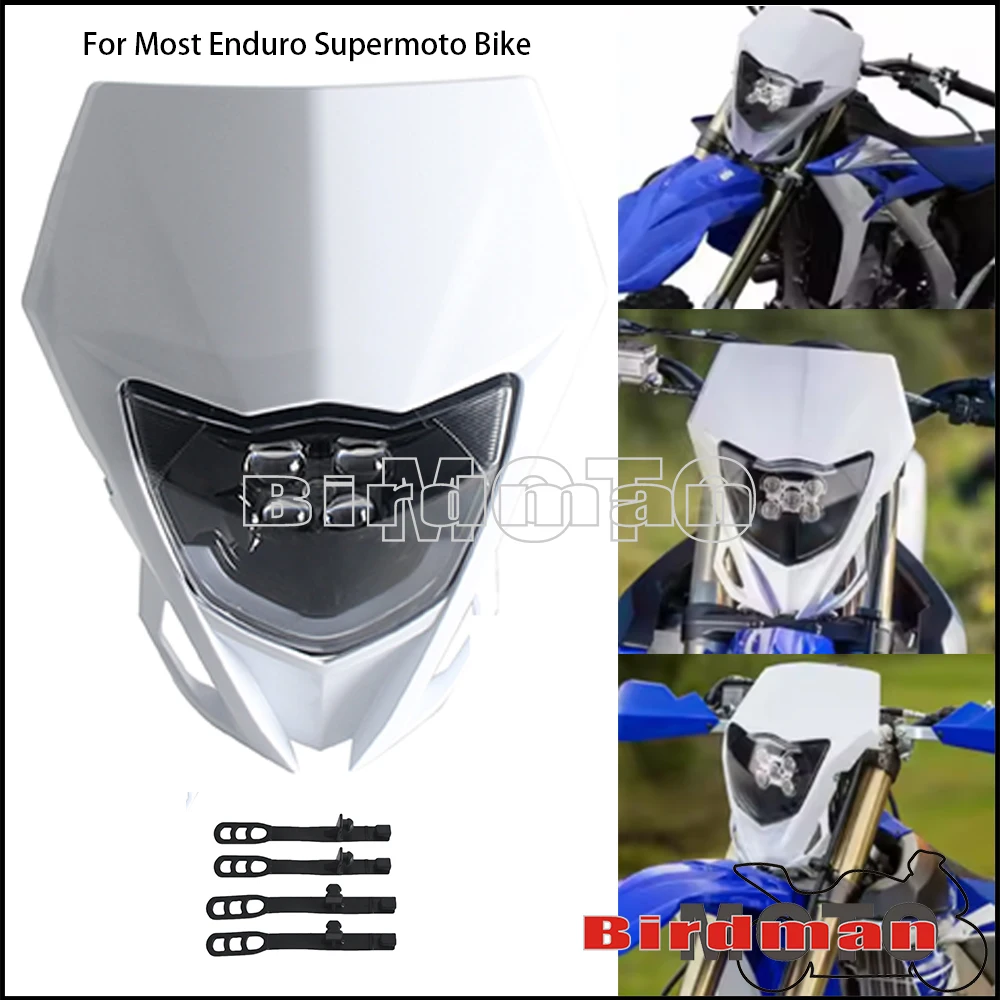 For Enduro Supermoto Bike Yamaha WR450 WR250F DRZ400S Kawasaki KX450 KLX250 Motorbike Universal Headlamp High Low Beam Headlight