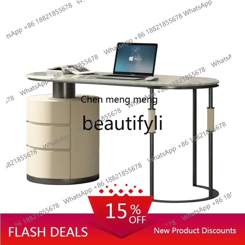 

11Light luxury study desk and chair combination custom marble home fashion high-end book desk writing desk