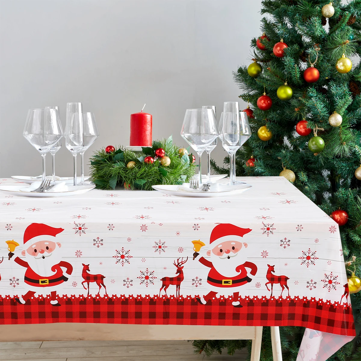 Merry Christmas Santa Claus Elk Rectangle Tablecloth Dining Room TableDecor Waterproof Holiday Party Decor Tablecloth for Home