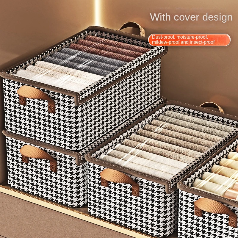 Wardrobe with Dust Cover, Foldable Large Storage Box, Household Multifunctional Folding Clothes Classification Storage Basket - view 3
