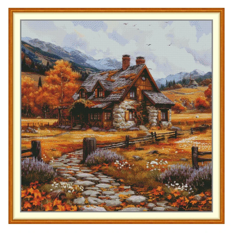 Mountain Cabin Patterns Counted Cross Stitch Set DIY 11CT 14CT 16CT HD Stamped DMC Cross-stitch Kit Embroidery Needlework