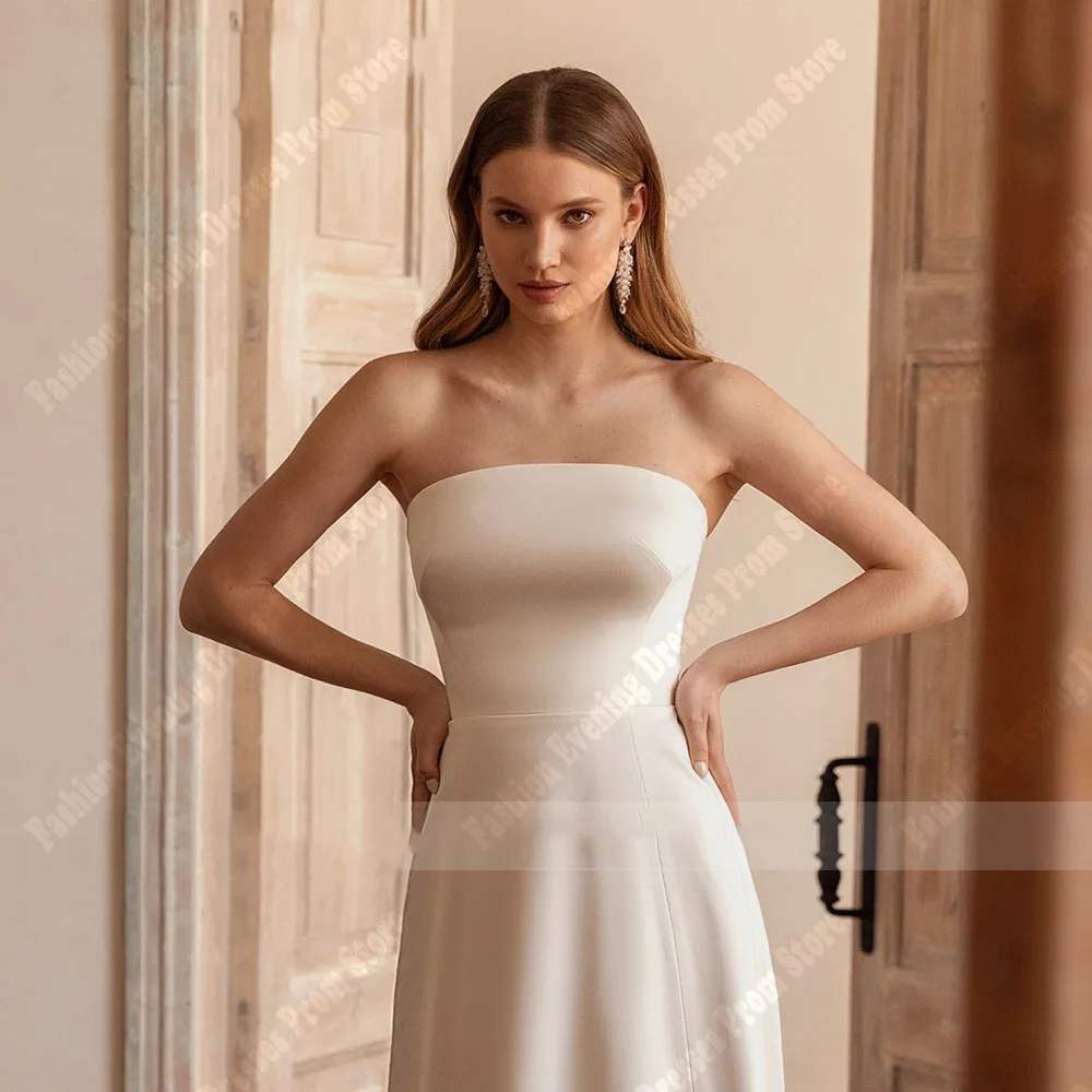 Simple And Elegant Backless Wedding Dresses Classical Satin Surface A-Line Engagement Banquet Floor Mopping Vestidos De Novias