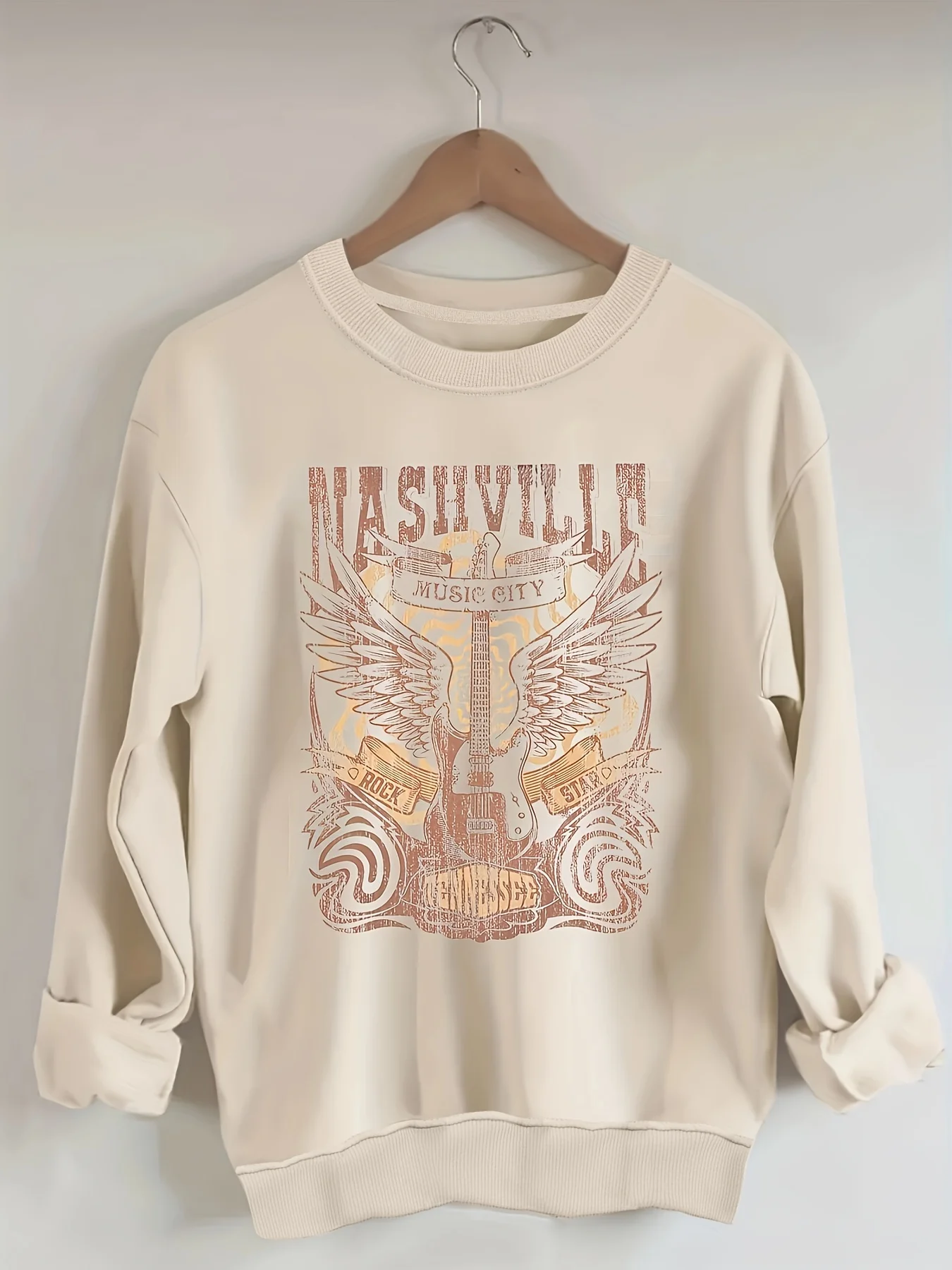 

Женская осенне-зимняя свободная повседневная толстовка с капюшоном Reconville с принтом гитарного крыла и бархатной толстовкой с длинными рукавами и круглым вырезом