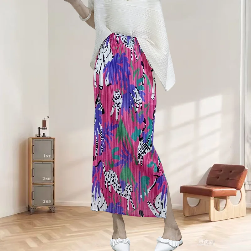 

Miyake Pleated Half Skirt 2025 Summer New Fashion Versatile Printing Open Half-body Skirt French Temperament Slim Pleated Skirt