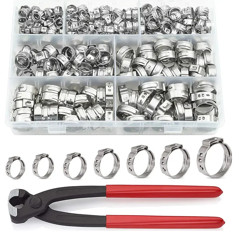 

130pcs Hose Clamps Rings 6-23.5mm 304 Stainless Steel Single Ear Stepless Cinch Clamp Ring Tool for Water Pipe Plumbing Car Use