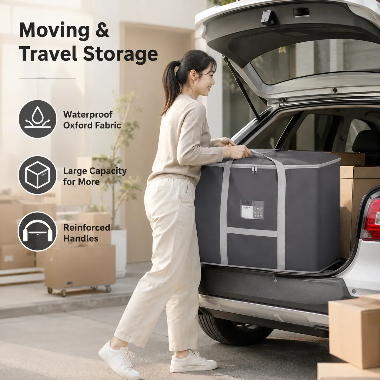Heavy-Duty Oxford Moving Bag, Spacious Quilt and Clothes Storage with Zipper and Handles, Dust and Moisture Proof