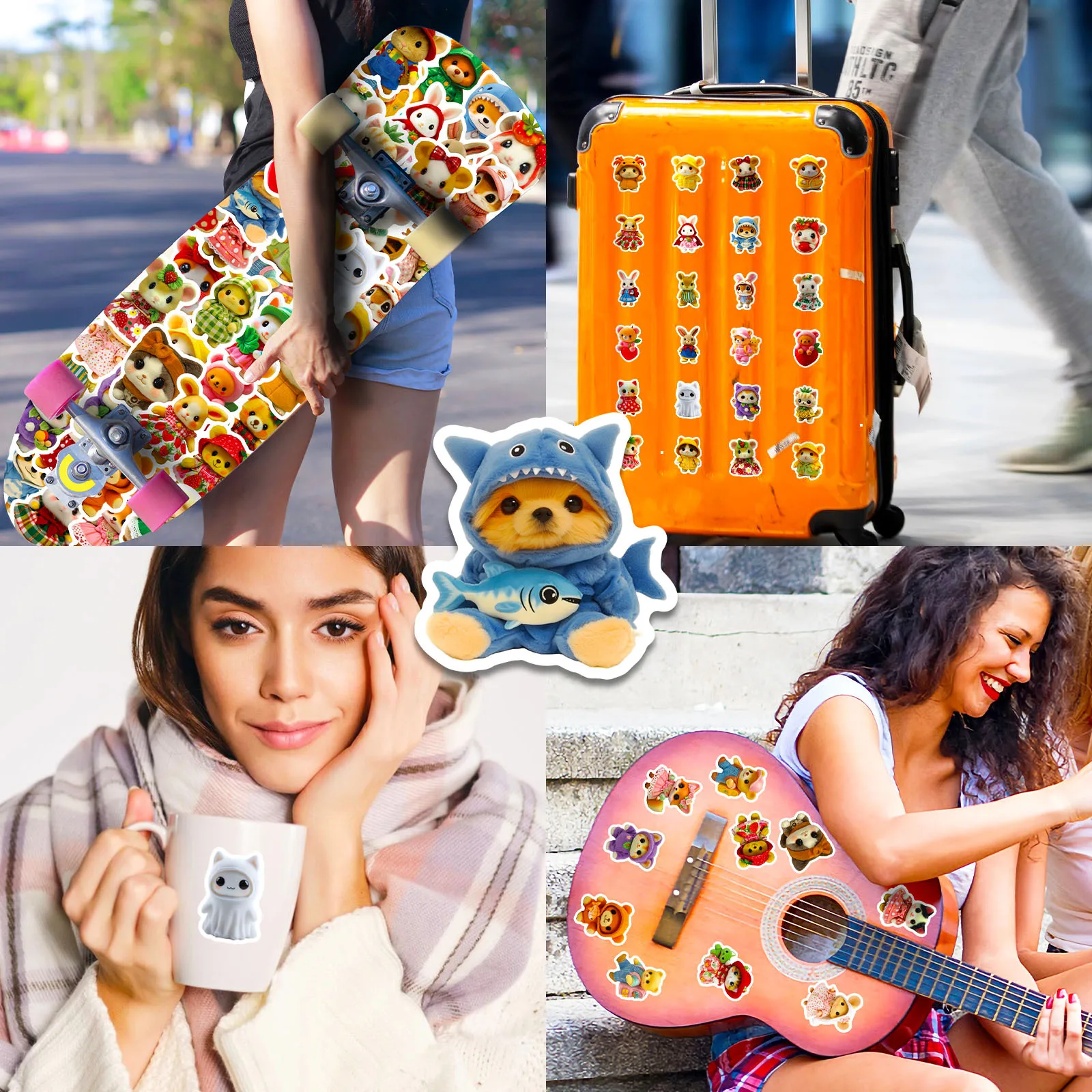 50/100PCS Plush Toy Style Sticker Cute Not Repeated Decals Mobile Phone Laptop Stationery Luggage Decorative Waterproof Stickers