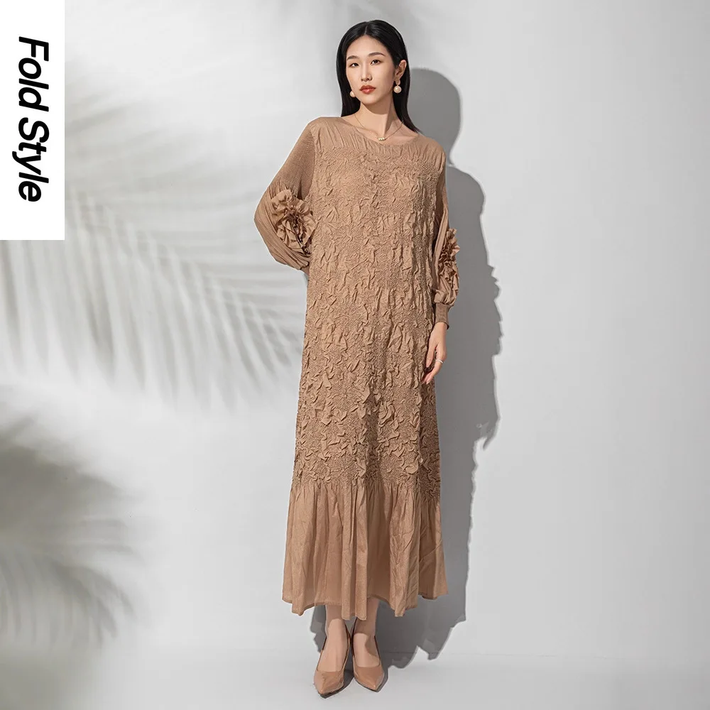 

Miyake Heavy Industries French High-end Handmade Embroidered Dress Women's Thin Waist Versatile Temperament Senior Long Dress