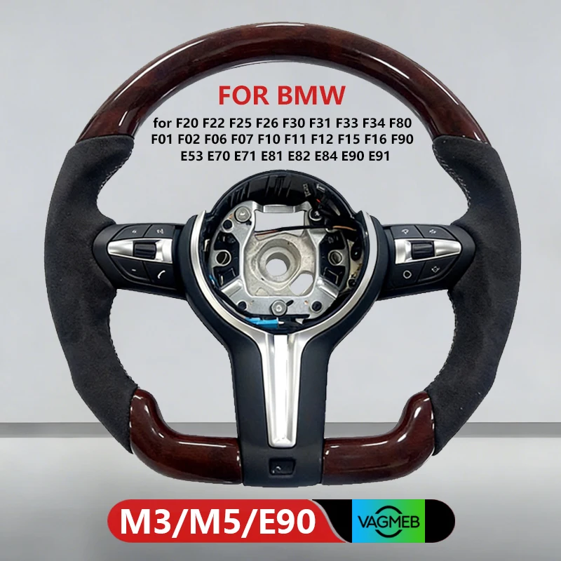 

Flat Bottom Soild Wood Steering Wheel for BMW F30 F31 F33 F34 F36 F01 F02 F10 F12 F15 F20 F22 F25 F80 M3 F82 F90 M5 Half Suede