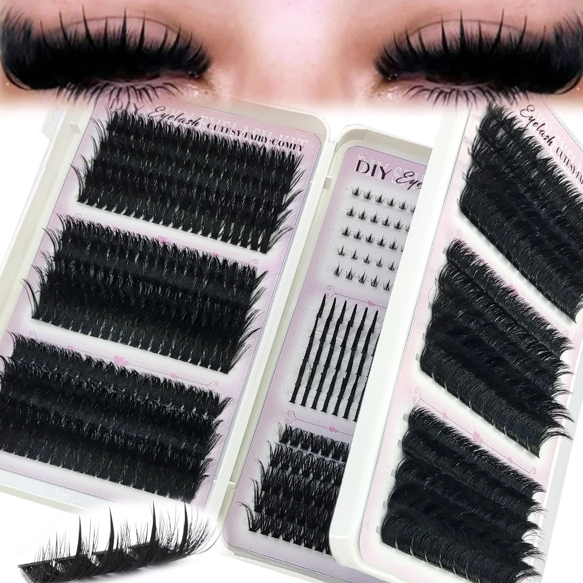 HBZGTLAD 200D-60D Volumen-Wimpernbüschel mit Spitzenenden, 5D Flauschige Wimpernbüschel, Manga-Wimpern, Einzelne Wimpernbüschel, Verlängerte Wimpern – Detail 10