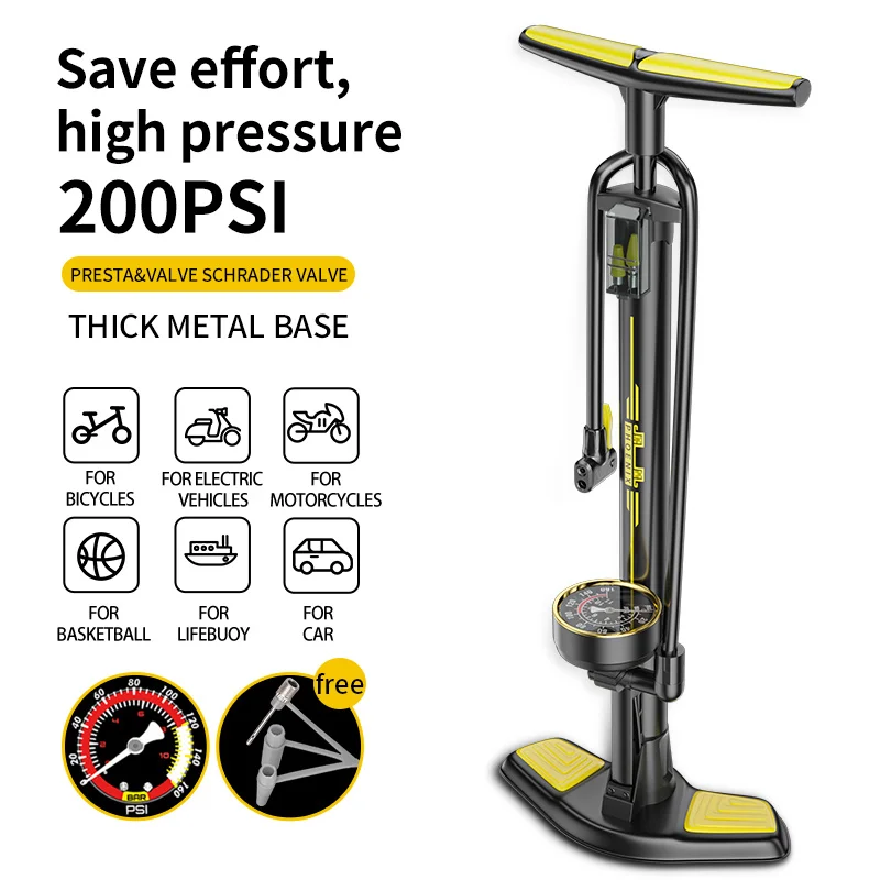 

200PSI велосипедный насос высокого давления с манометром напольный насос ручной насос для накачивания шин для велосипеда, мотоцикла, автомобиля