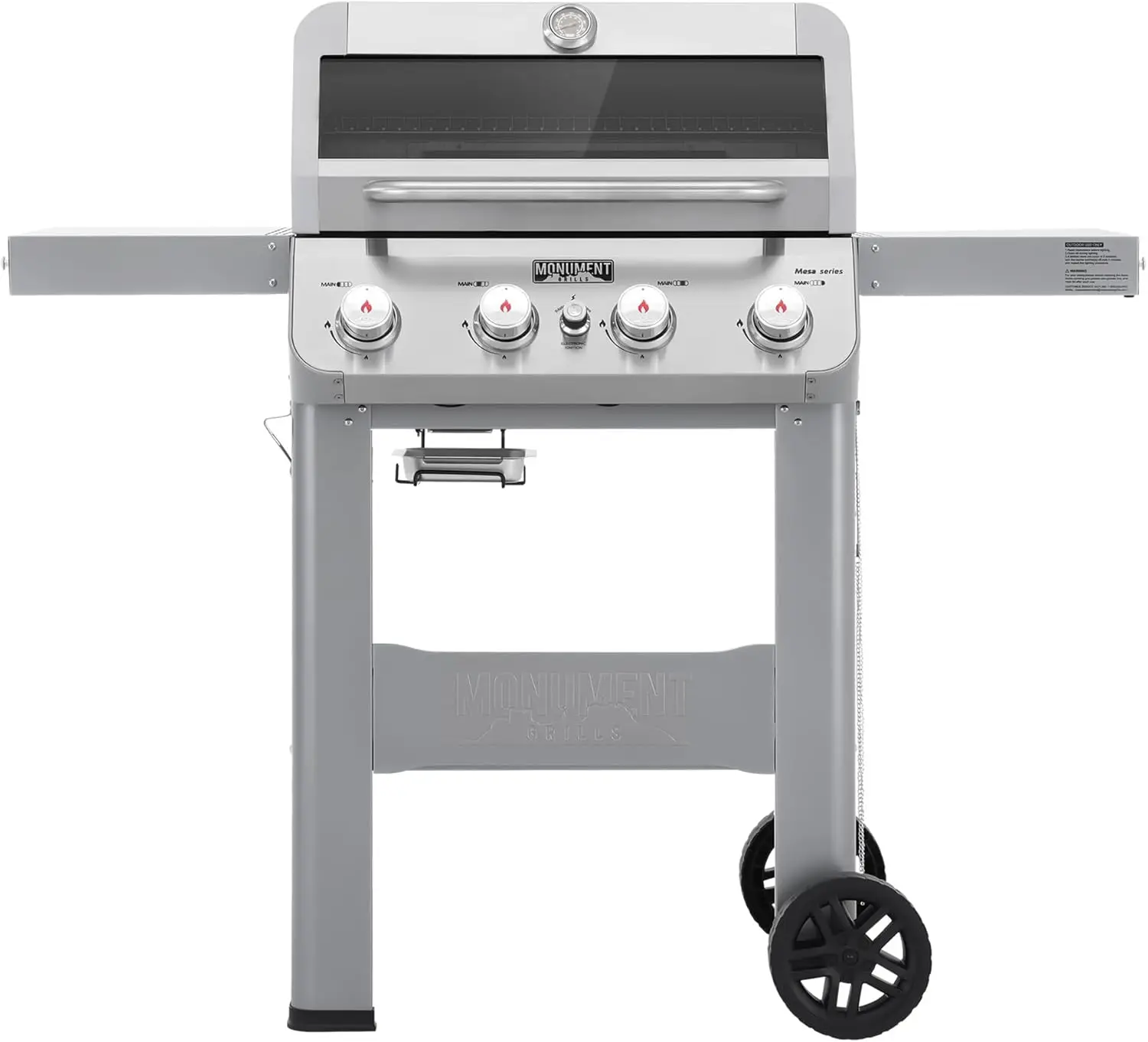

4-Burner Liquid Propane Gas Grill, Silver Stainless Steel Grill Outdoor Patio Garden Barbecue Grill with Lid and One Foldable S