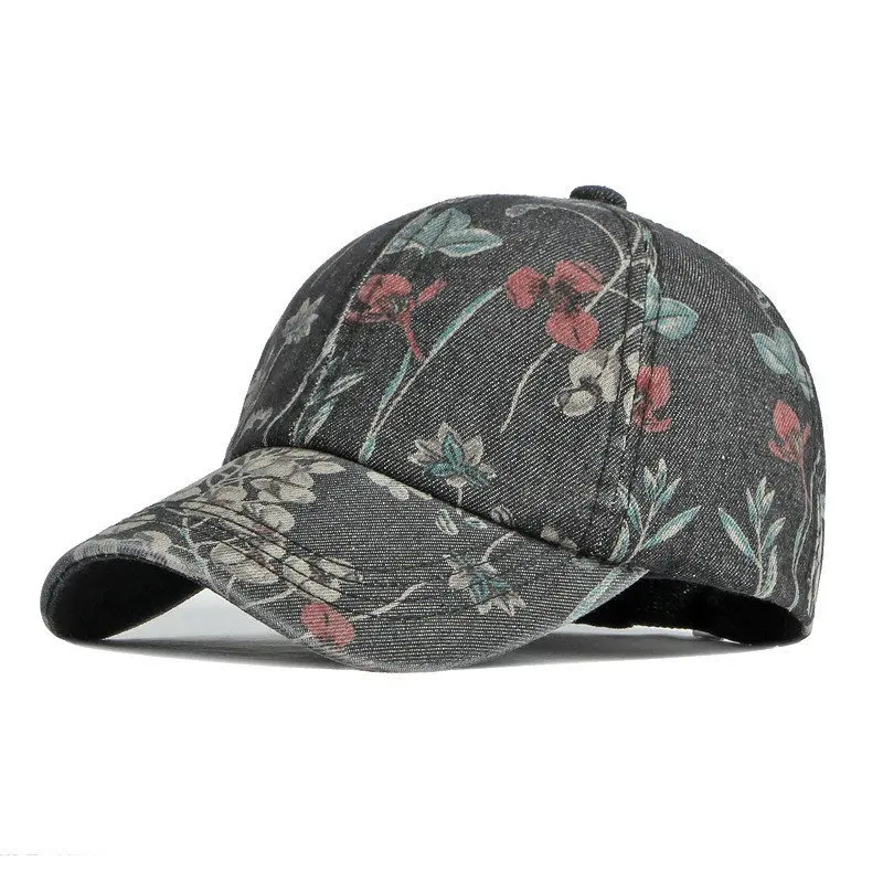 LDSLYJR Spring Denim Flower Print Casquette Baseball Cap Adjustable Outdoor Snapback Hats for Men and Women 170
