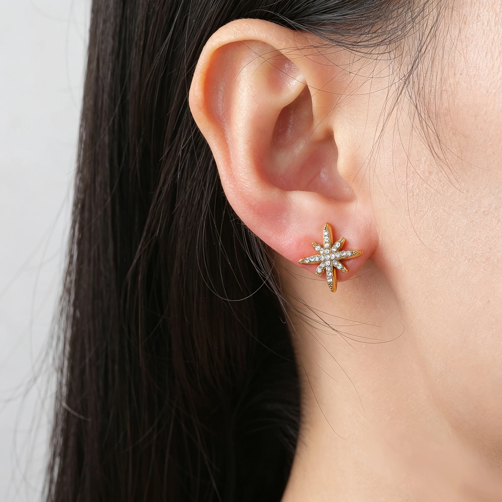 Kkjoy Edelstahl-Ohrstecker mit Kristallen eingelegtem Stern, glitzernde Ohrringe für Frauen, für den Alltag, Partys, Hochzeiten, Jubiläumsgeschenk. – Detail 2