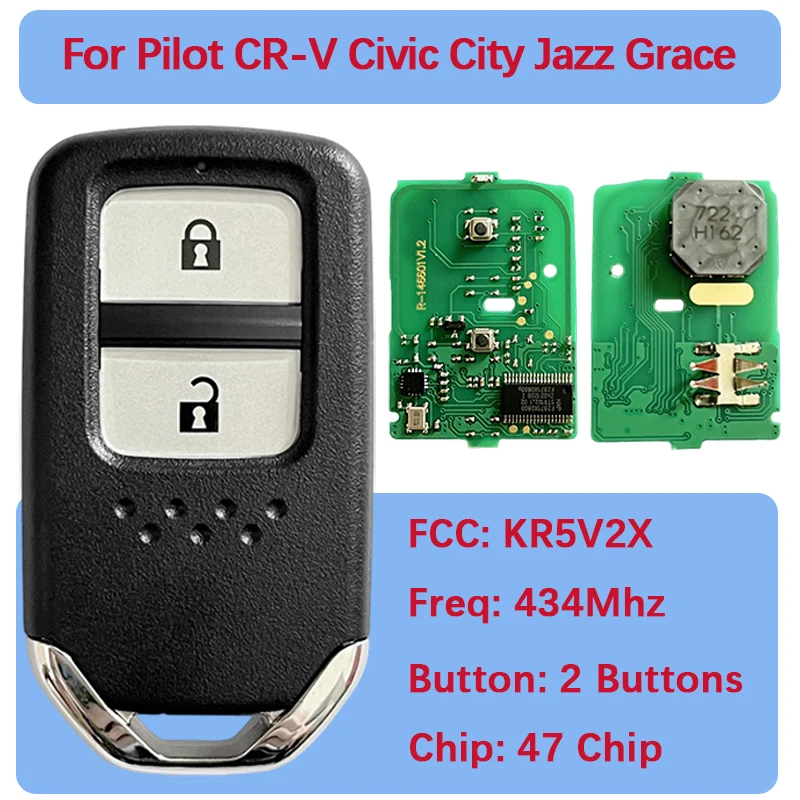 

CN003062 Послепродажный 2 кнопки Смарт-брелок с дистанционным управлением 47 чипов 433 МГц FCC KR5V2X для пилота CRV Civic City Jazz Grace