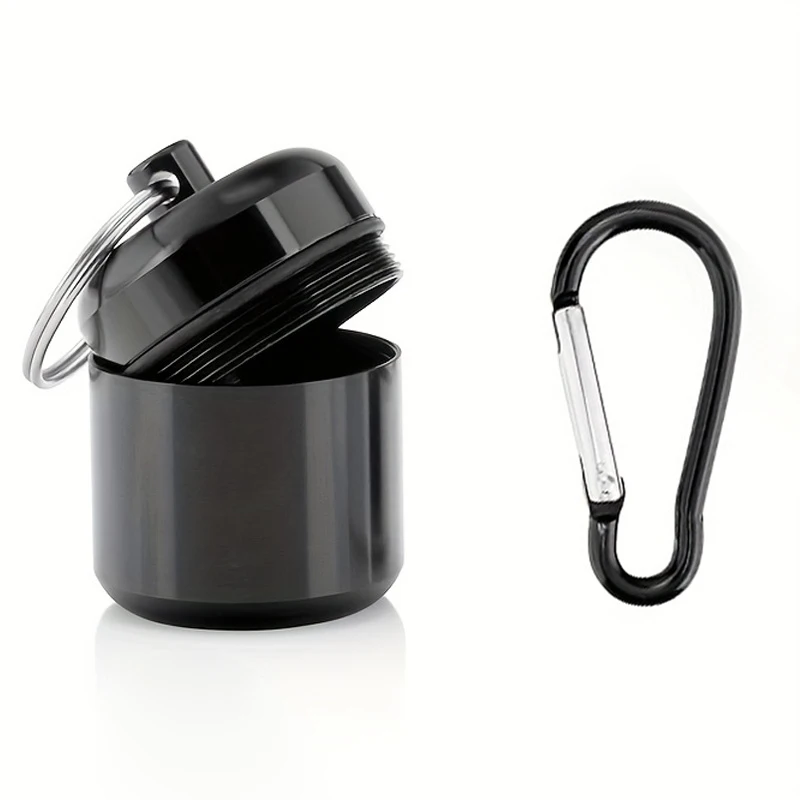 

Portable metal pill box with carabiner, airtight and moisture-proof storage box, mini pill bottle, portable pill box for travel