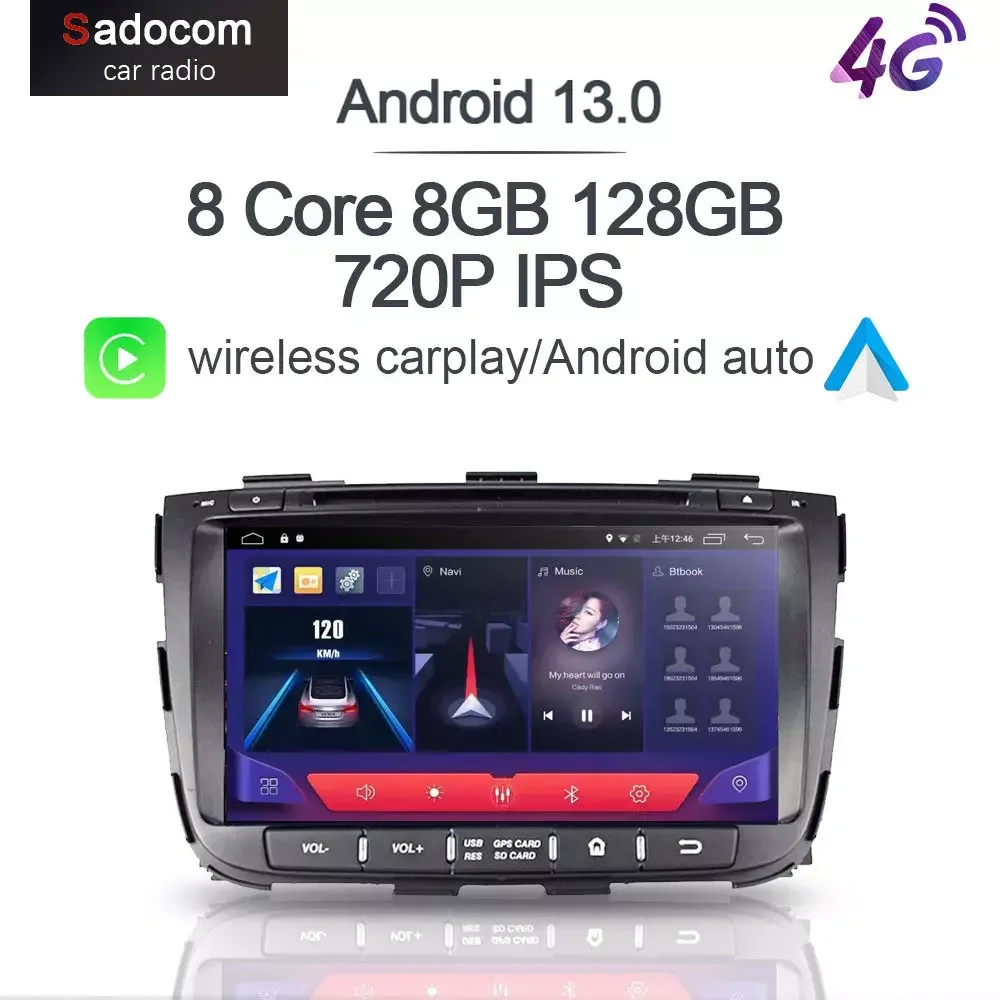 720P 8 "Ips Dsp 2 Din Android 13.0 8 Core 8Gb Ram 128Gb Auto Radio Gps Auto Dvd-Speler Autoradio Voor Kia Sorento 2013 2014 Px6