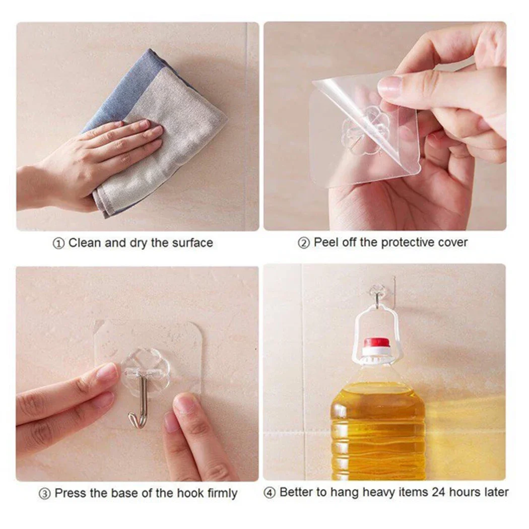 1Pc Transparent Hook Strong Sticky Wall Hanging Nail-Free Hook Adhesive Door Wall Hangers Hooks For Kitchen Bathroom