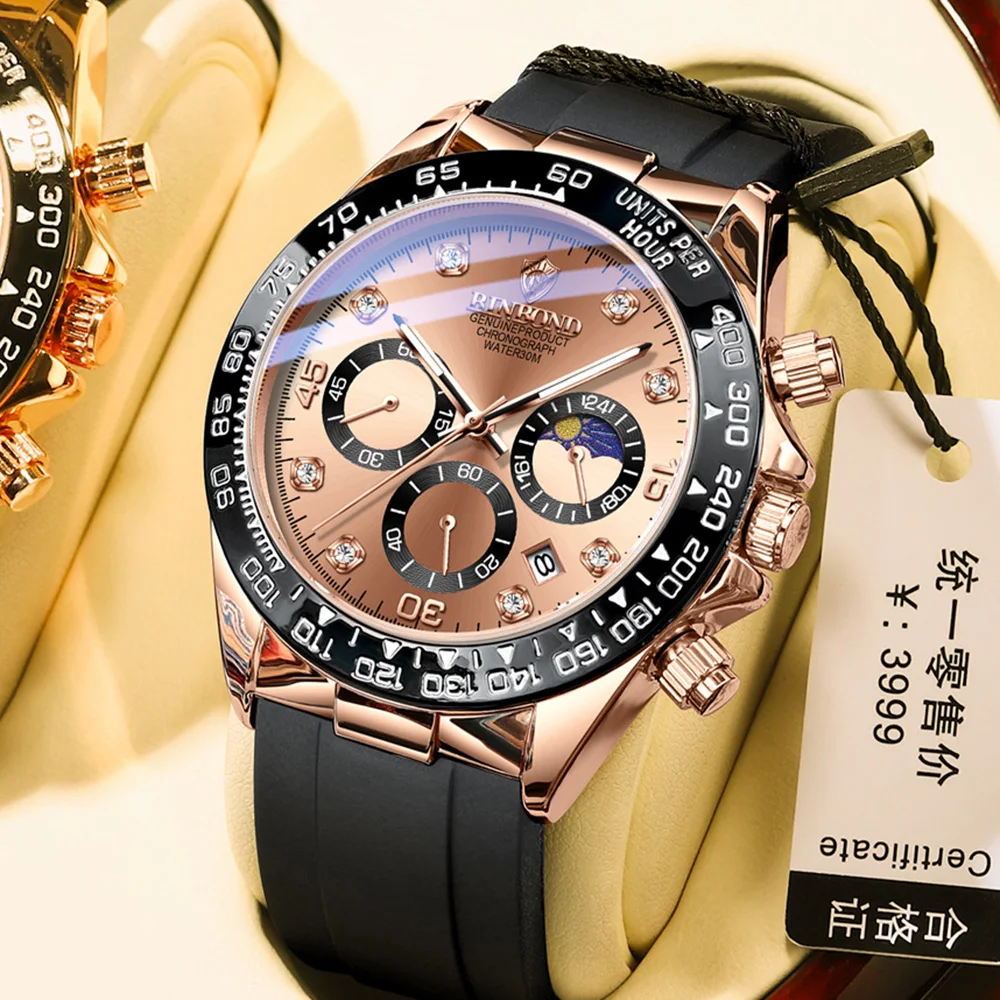 

Sports Watches For Men 2023 New Luxury Diamond Silicone Waterproof Luminous Fashion Chronograph Wristwatch Male Business Clock