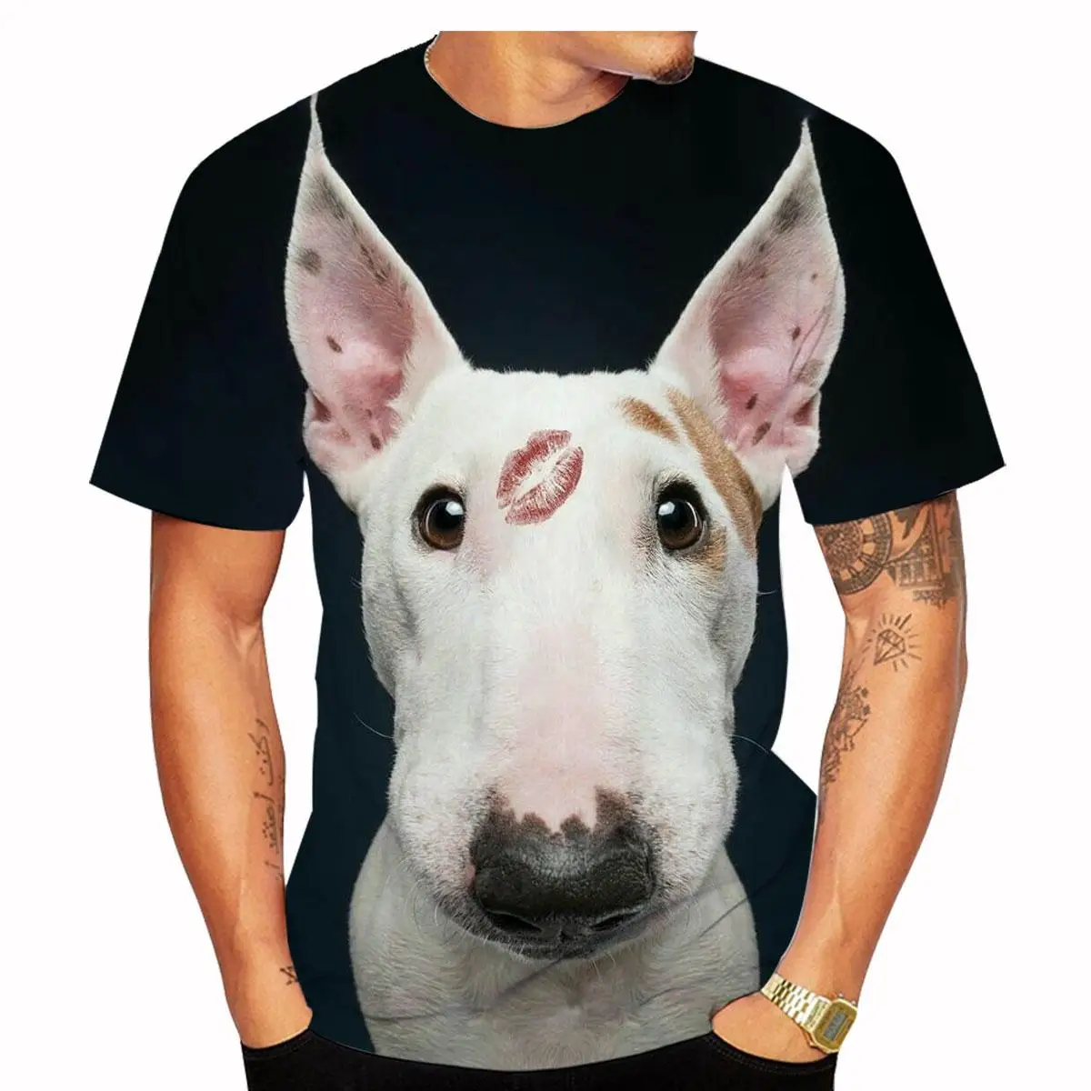 Men 3D Full Print Tee Bull Terrier Dog Sketch Graphic Crew Neck Casual Summer Street Top