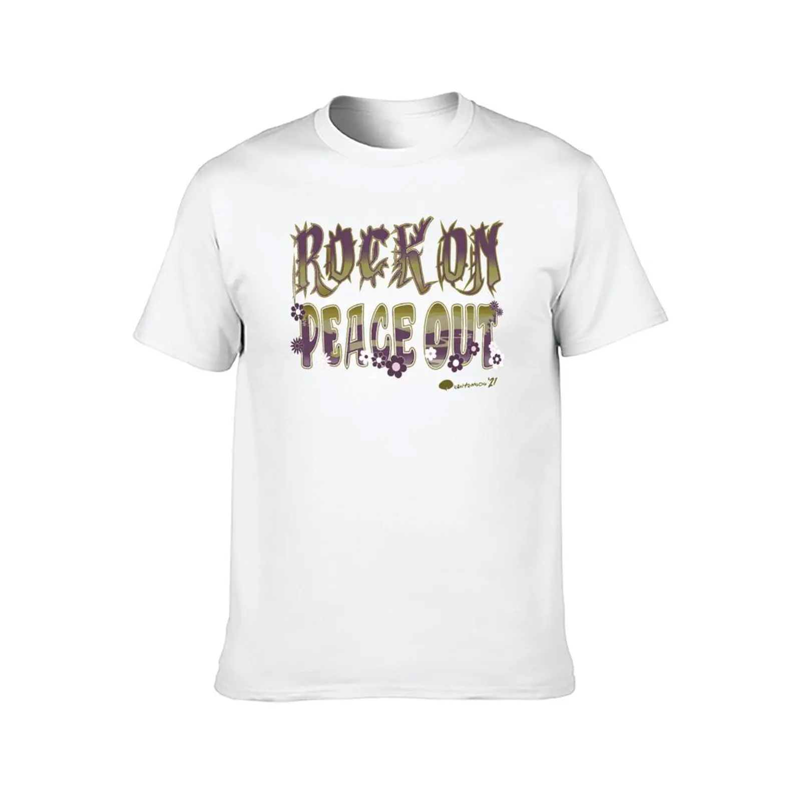 Rock On، Peace Out - تي شيرت بتصميم أرجواني عميق تي شيرت برسوم جرافيك للرجال