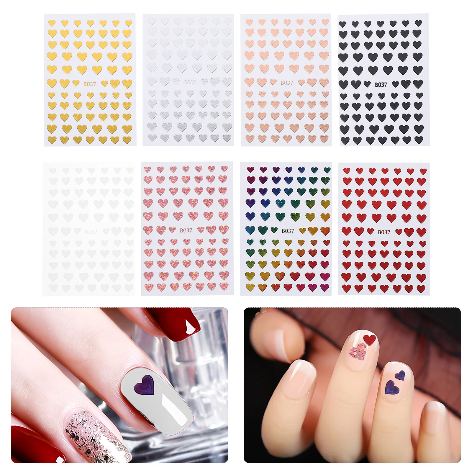 

8pcs Heart Shaped Nail Stickers Romantic Diy Manicure Decor Smooth Design For Women Fashionable Nail Art Decals Accessories