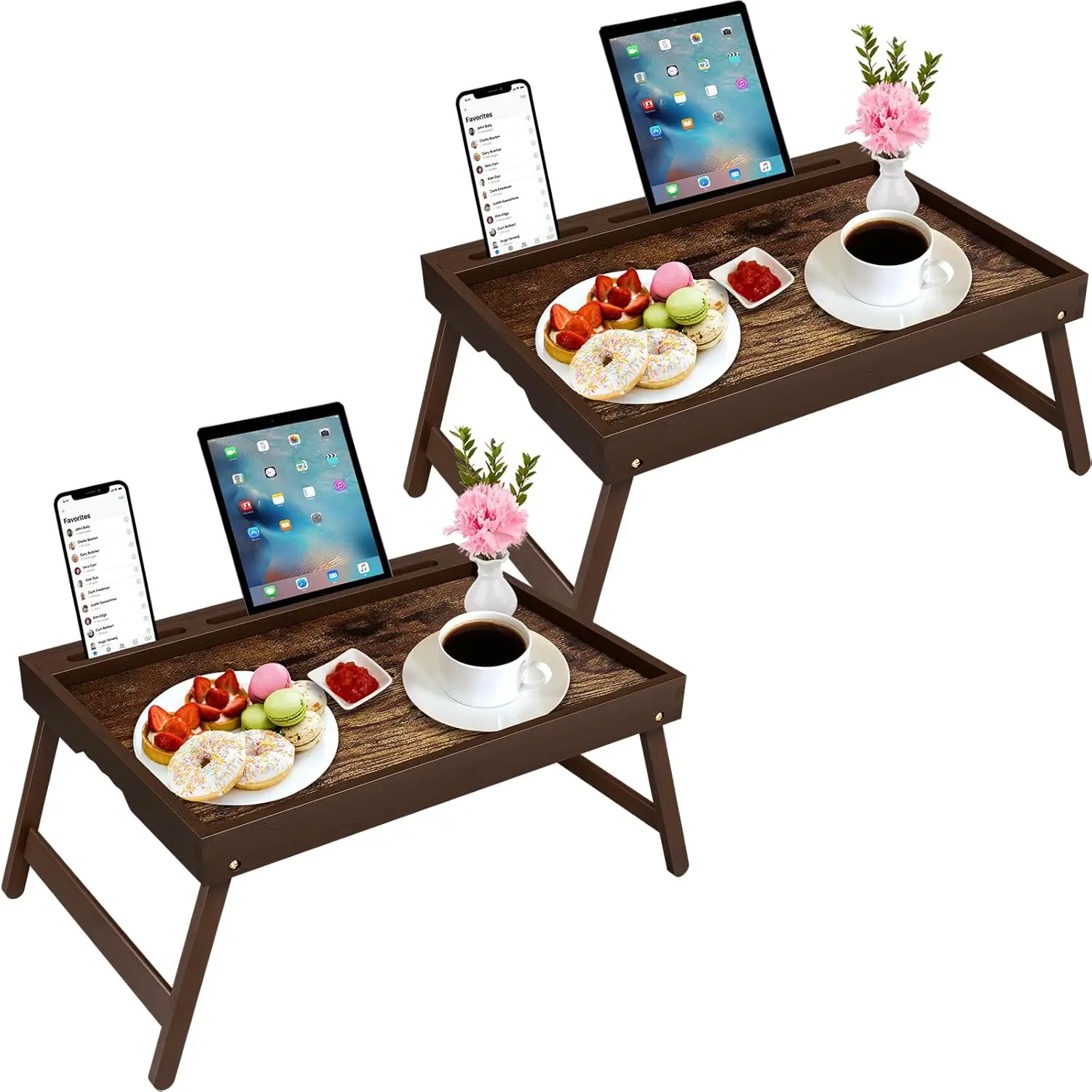 

Foldable Bamboo Breakfast Tray with Detachable Stand, Ergonomic Handle for Eating, Working, Laptop
