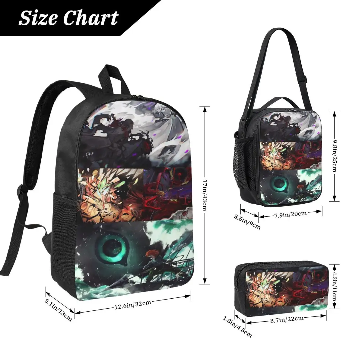3Pcs Limbus Company Games Backpack Set for Boy Girl Pencil Boxes Bookbag Sets with Lunch Box For School Students Daypack