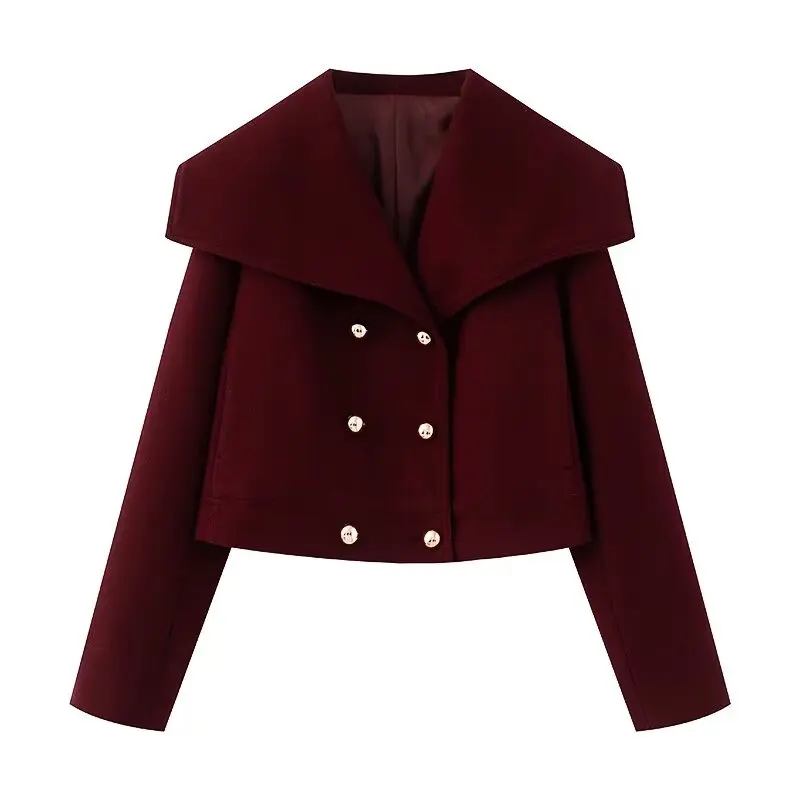 

ZBZA Spring New Women's Faion Wool Blend Jaet Coat Sli Commute Sle Straight Cut Long Sve ort Length Button Clo...