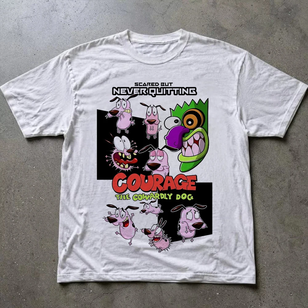 Vintage Courage the Cowardly Dog Cartoon Print Short Sleeve T-Shirt Retro Unisex Graphic Tee 90s Nostalgia Summer Streetwear Top