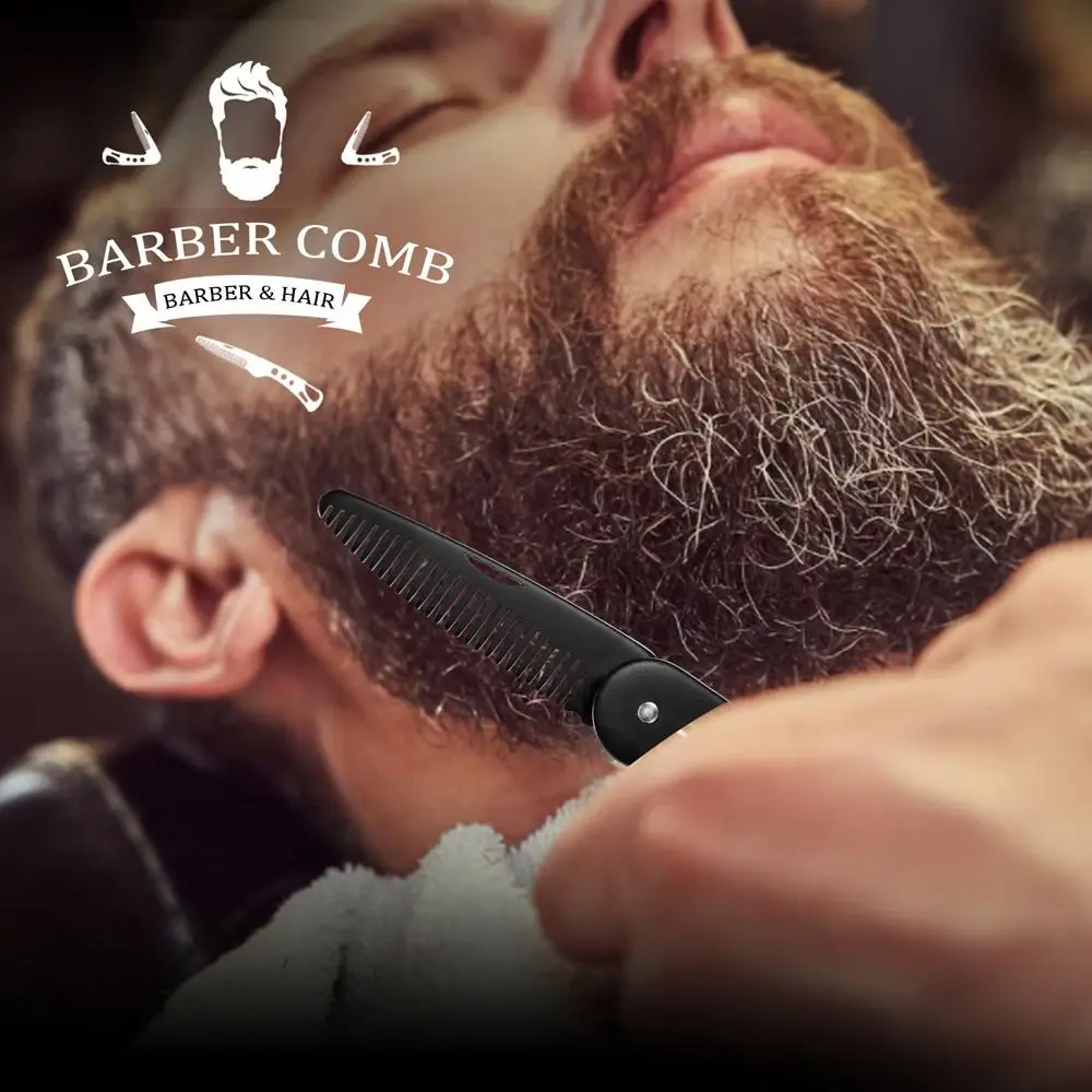 

Черная мужская расческа для укладки бороды, противоскользящая портативная складная расческа из нержавеющей стали, прочная профессиональная антистатическая расческа для усов