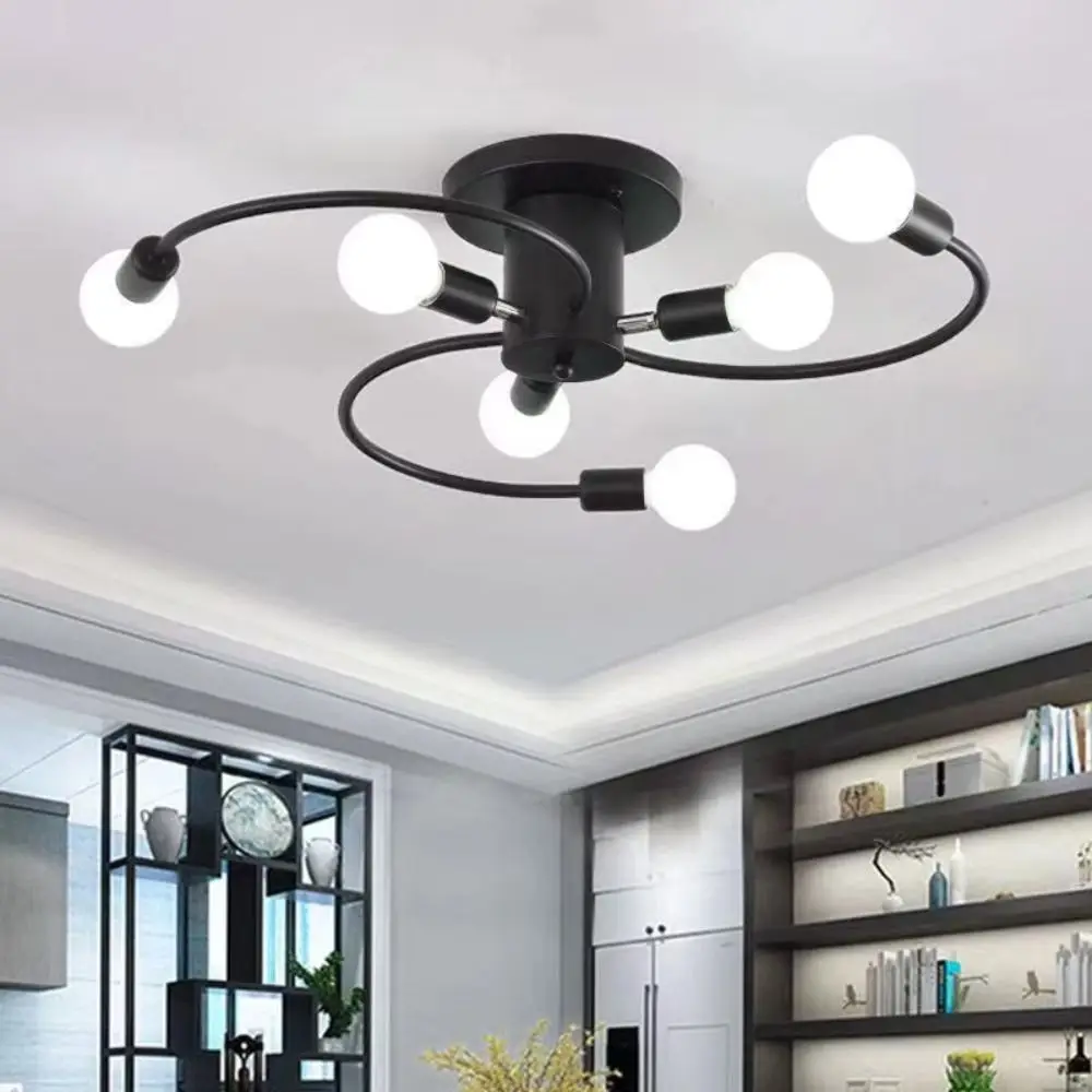 

Black White Gold Ceiling Light Six Heads Soft Minimalist Ceiling Light Energy Saving Iron Material Nordic Ceiling Light