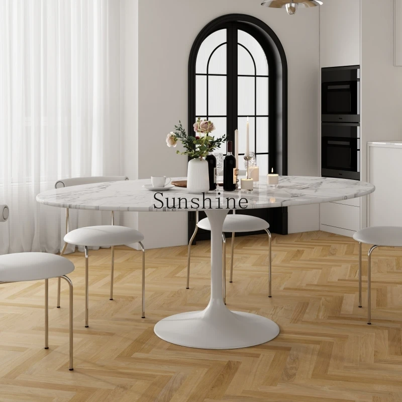 French marble dining table retro style oval dining table and chair combination