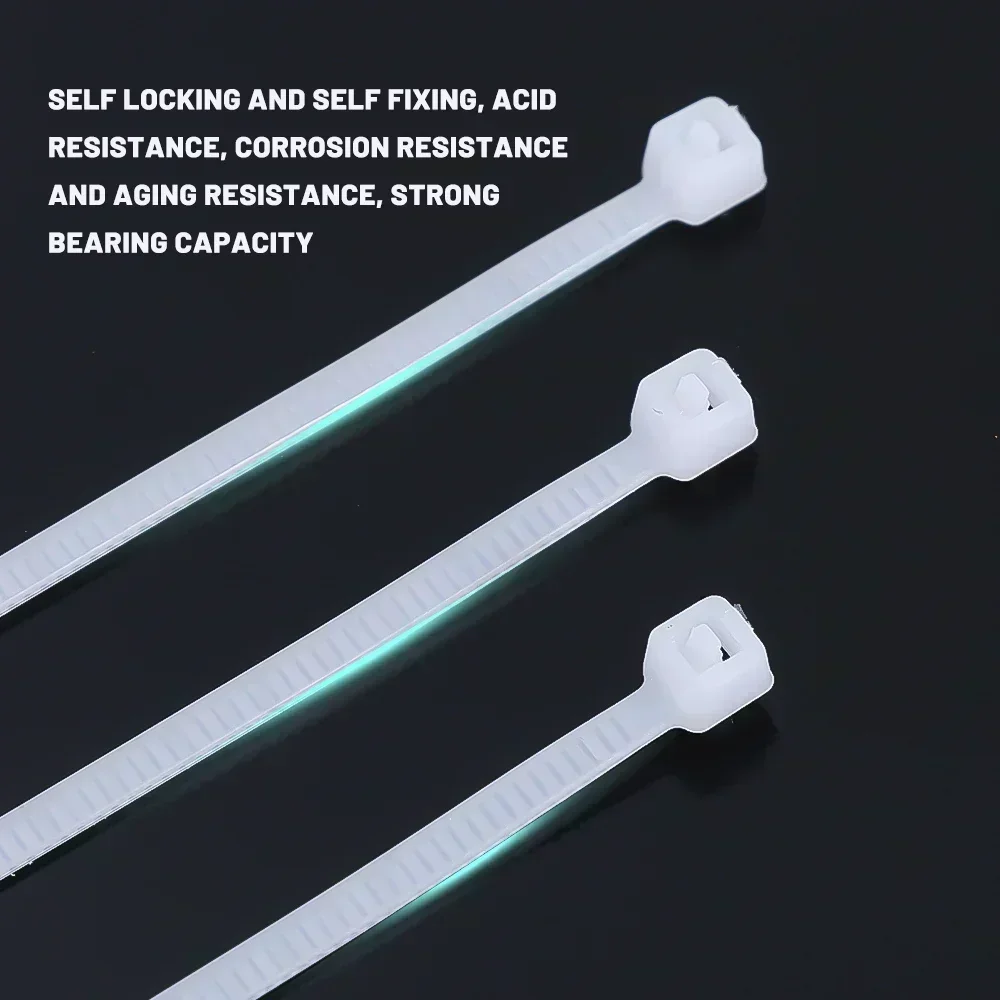 1000/100Pcs Plastic Nylon Cable Ties Self-locking Cord Ties Straps Adjustable Cables Fastening Loop Home Office Wire Zip Ties