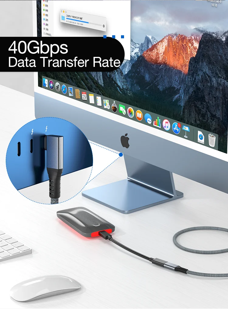 Ellbogen USB 4 Typ C Stecker zu Buchse Verlängerung kabel rechtwinklig USB4 Kabel pd5a/100w 8k @ 60hz 40 Gbit/s Datenkabel für MacBook Pro – Detail 2