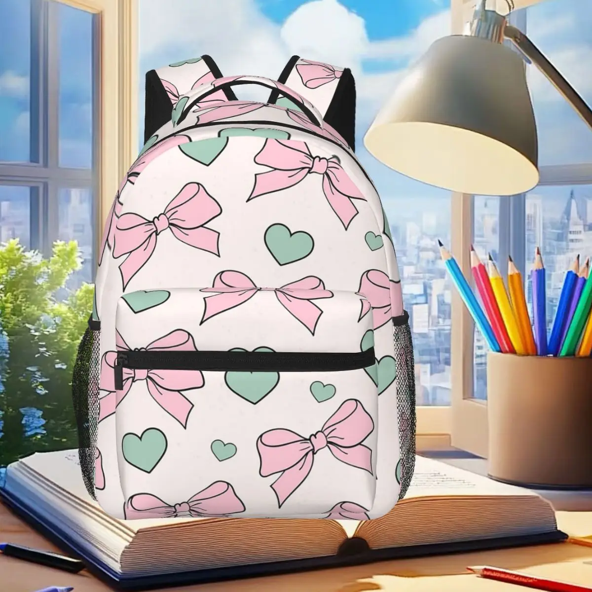 

Coquette Pink Bows Pattern Backpack Student Boys Girls BookBag Kids School Bag Computer Shoulder Bags for Men Women