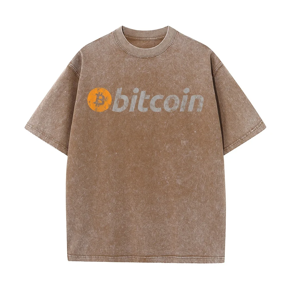 Vintage Look Bitcoin Logo T-Shirt Black Unisex-Adults Short Sleeve Classic Fit Cotton Blend Small Luxury Brands Men's