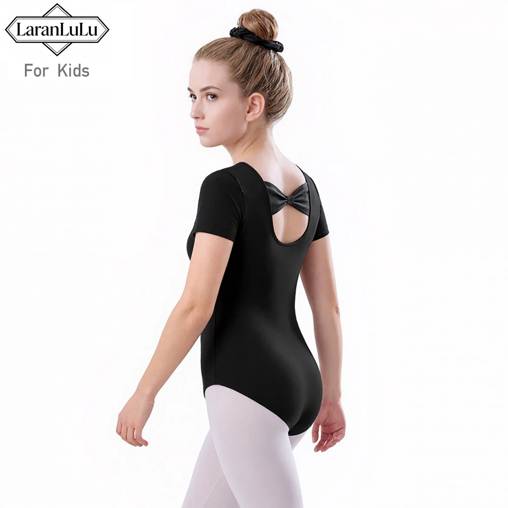 

LaranLULU Kids Spandex Ballet Dance Leotard Spandex Princess Bowknot Short sleeved Dancewear Girls Gymnastics Costumes Clothing