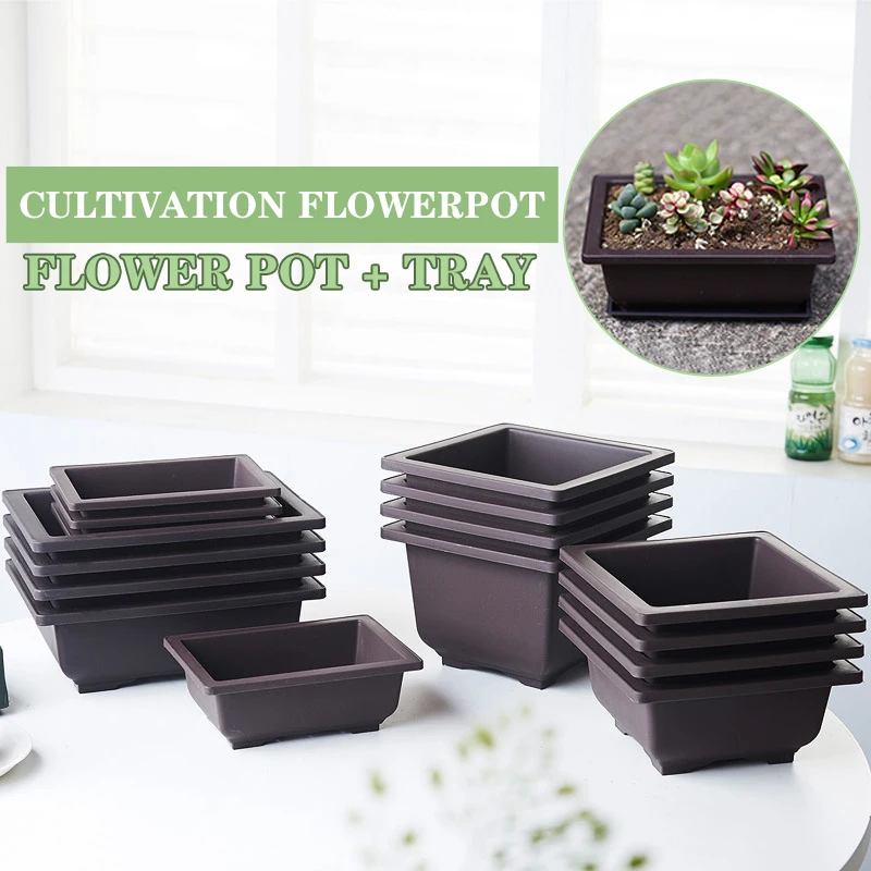 1Pc Imitation Purple Sand Plant Flower Pot Tray Plastic Square/Rectangular/Hexagon Pot Tray Bonsai Bowl Balcony Garden Decor