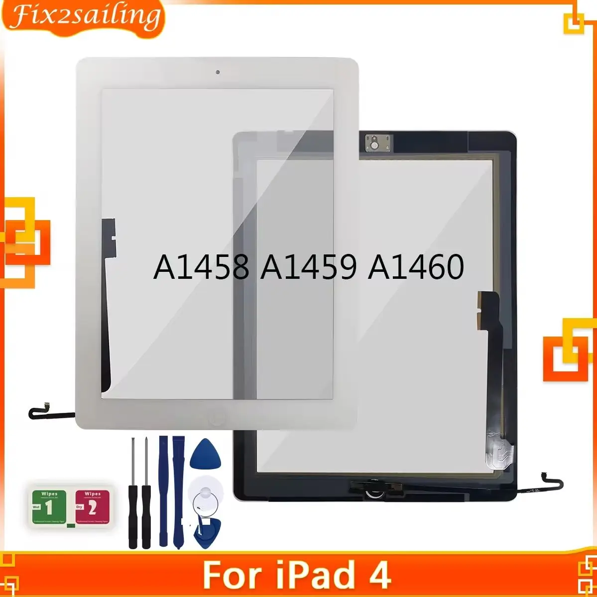 Touch For iPad 4 A1458 A1459 A1460 Touch Screen Digitizer Front Glass Panel Replacement No/With Button 100% Tested