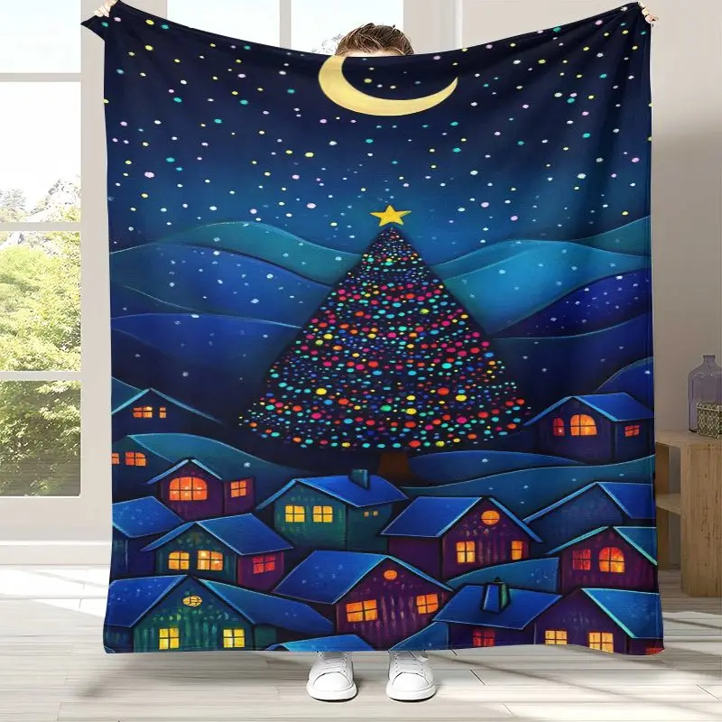 Merry Christmas Tree Santa Claus Fairy Tale Kid Gift Soft Flannel Throw Blanket,Cozy Blanket for Bed,Sofa,Living Room,Home Decor