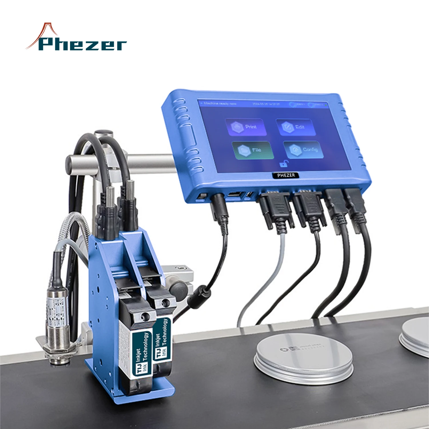 Phezer P260E Bule 12.7/25.4mm Coding and Marking  Label Printer Online Inkjet Printer QR Code Barcode Number Expiration Date