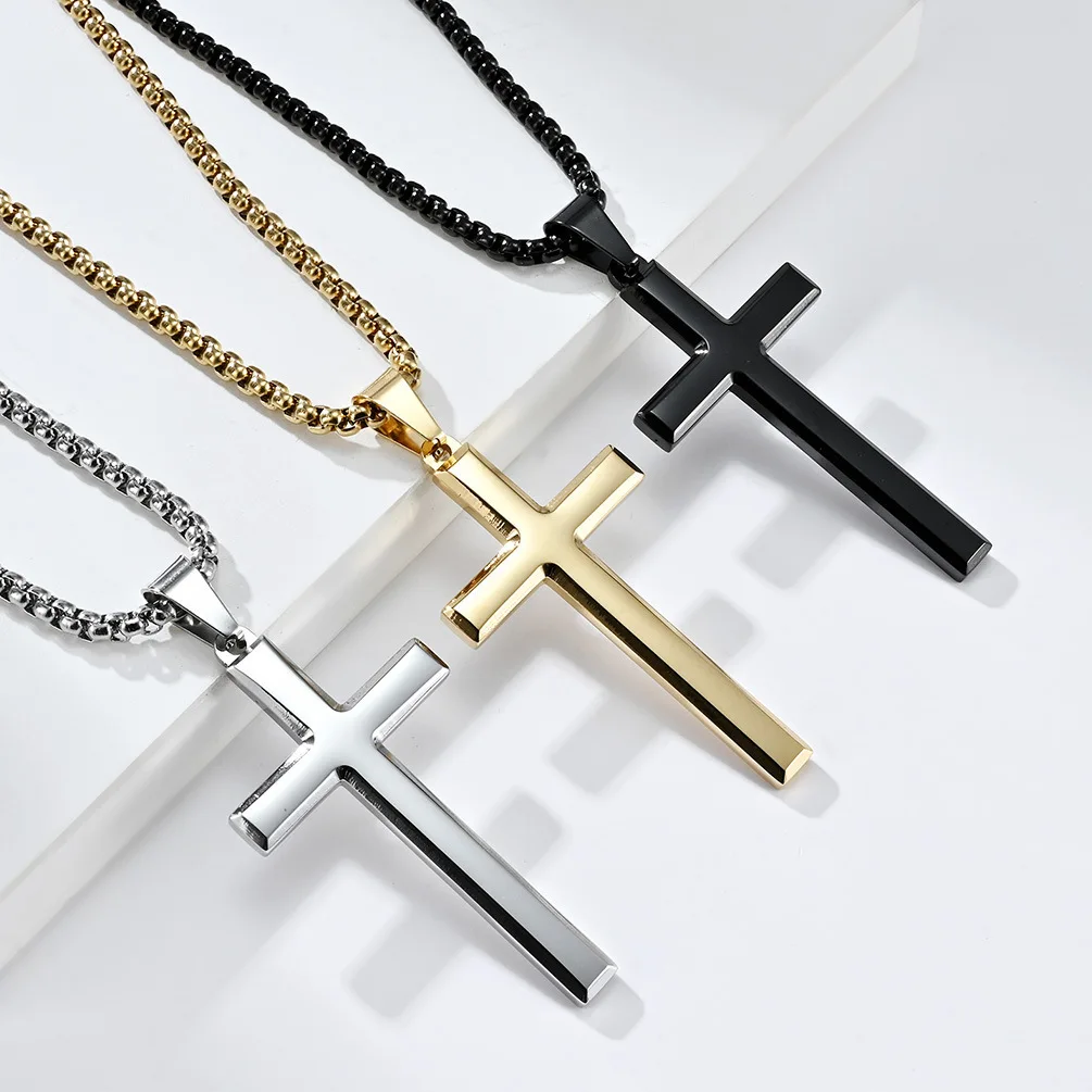 

Fashion Stainless Steel Cross Pendant Necklace Unisex Punk Hip Hop Link Chain Charm Jewelry for Boys Girls Cool Gift
