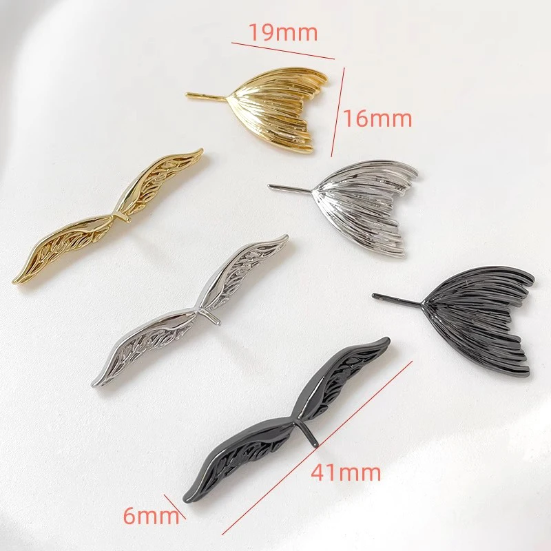 2 Pieces  Copper Plated Real Gold Wings Backed By Fish Tail  DIY Produces Fashionable Baroque Pearl Pin Accessories Materials